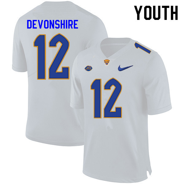 Youth #12 M.J. Devonshire Pitt Panthers College Football Jerseys Sale-White